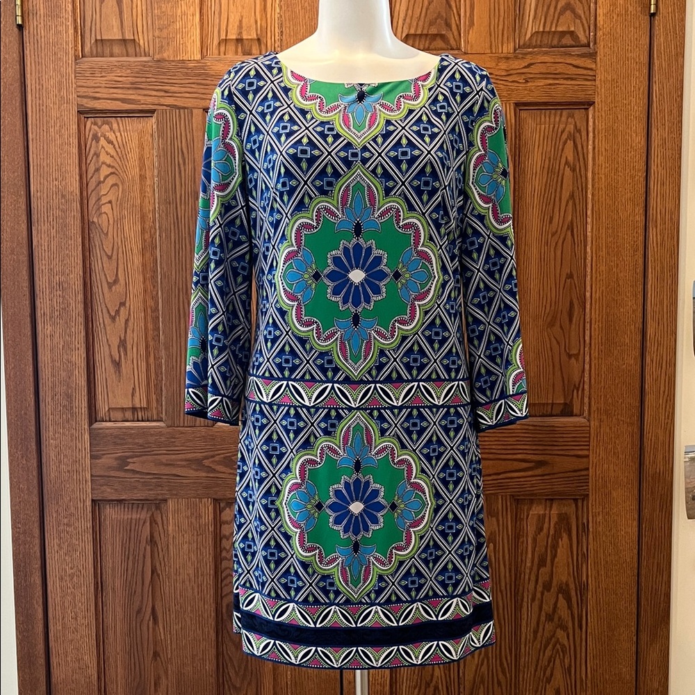 Laundry By Shelli Segal floral and geometric pattern dress M